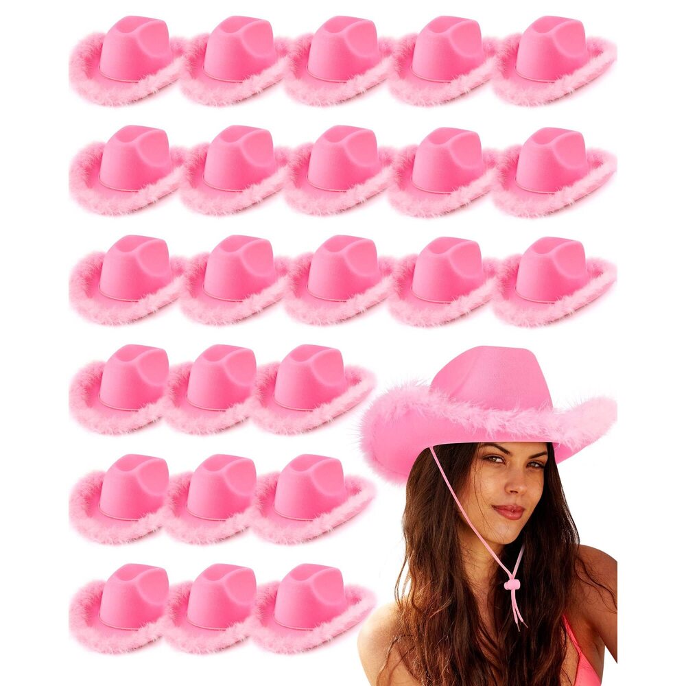 2891 24 Pack Pink Cowgirl Hat Bulk Cowboy Hats With Feather Boa For Women